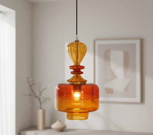 Amber Hand-Blown Glass Pendant Light – Vintage Inspired Design | Les Trois Pyramides.