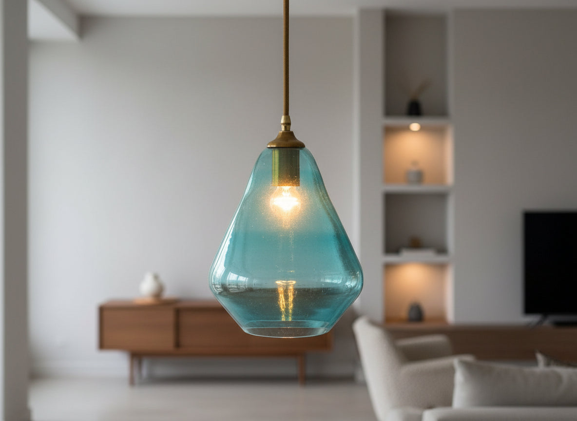 Azure Glow: Handcrafted Light Blue Blown Glass Pendant Light