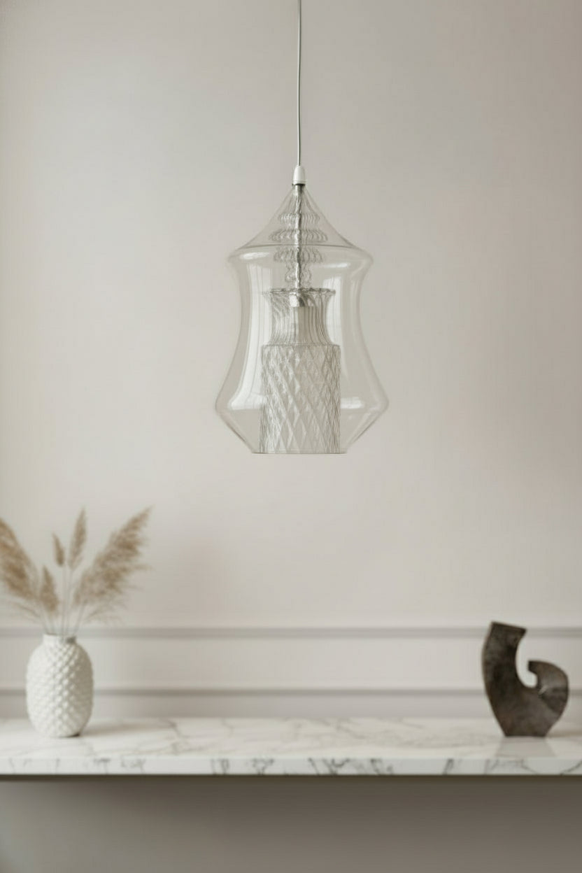 Hand-Blown Clear Glass Pendant – Modern Decorative Ceiling Light  –
Les Trois Pyramides.