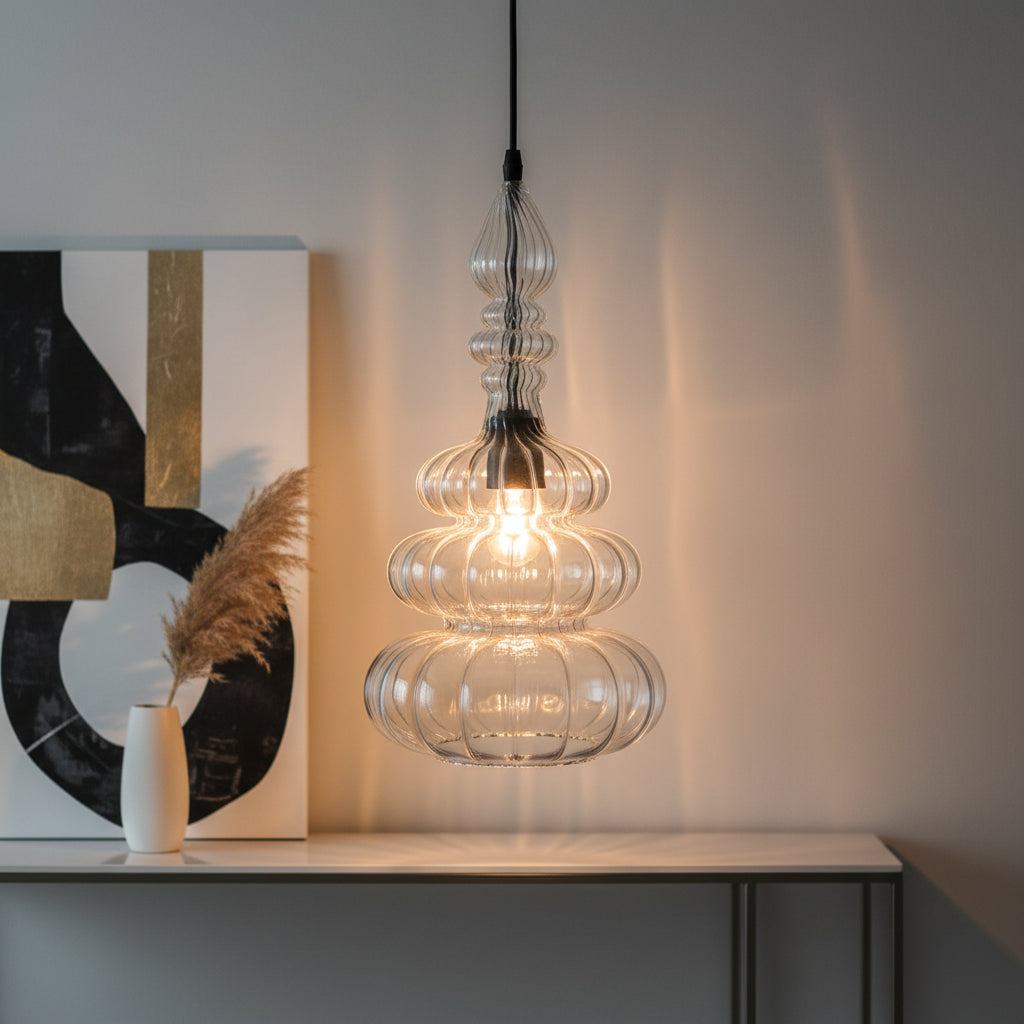 Clear Handmade Modern Light Pendant Blown Glass Light Fixtures Home & Office Decoration - Les Trois Pyramide