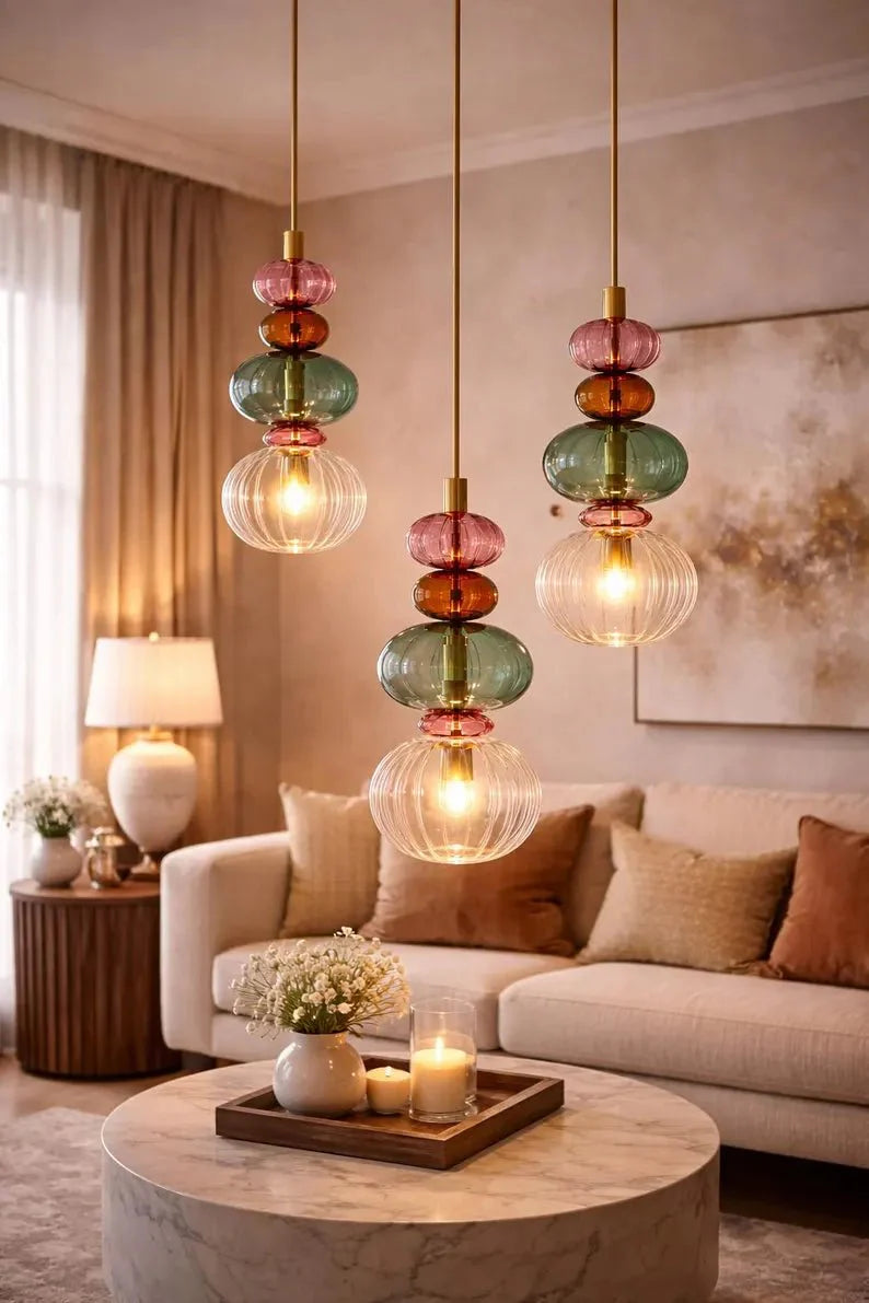 Glass Pendant Light | colorful Hanging Lamp  | Modern Pendant Lighting | Ceiling Light | Glass Hanging Light | Les Trois Pyramides
