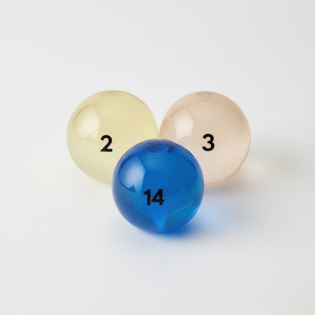 Set of colorful numbered balls arranged in a grid on a white background