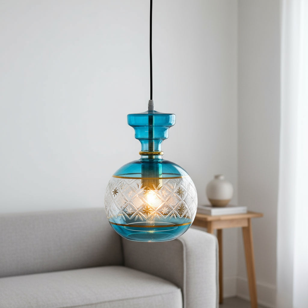 Engraved Blown Glass Pendant Light - Les Trois Pyramides