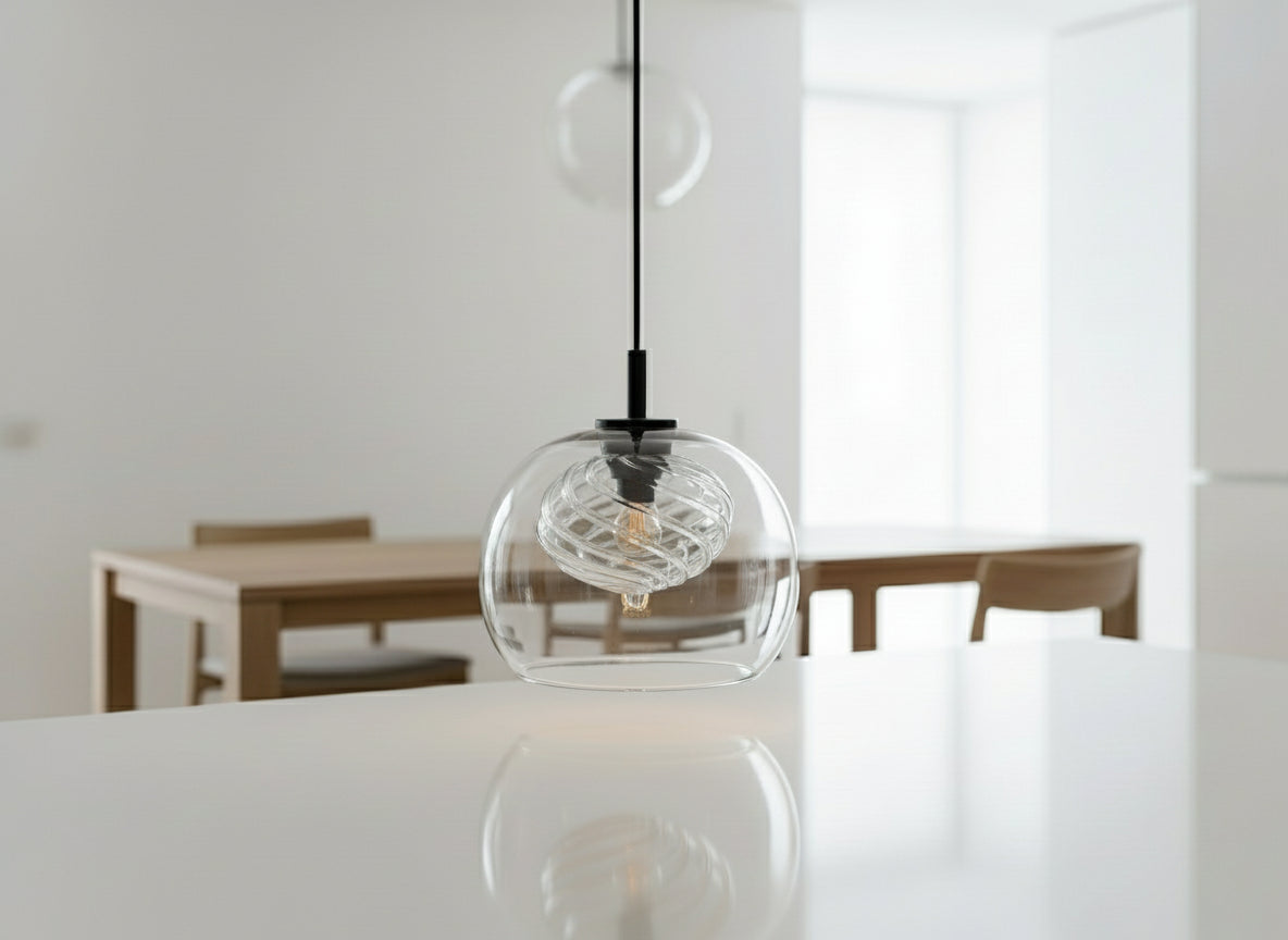 Glass Pendant Light with Swirl – Modern Minimalist Hanging Light Fixture for Kitchens & Dining Rooms | Les Trois Pyramides