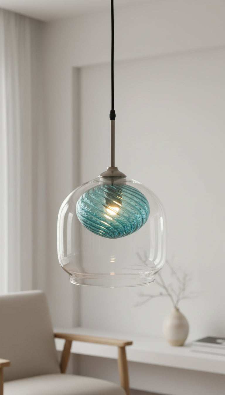 Glass Pendant Light with Swirl – Modern Minimalist Hanging Light Fixture for Kitchens & Dining Rooms | Les Trois Pyramides