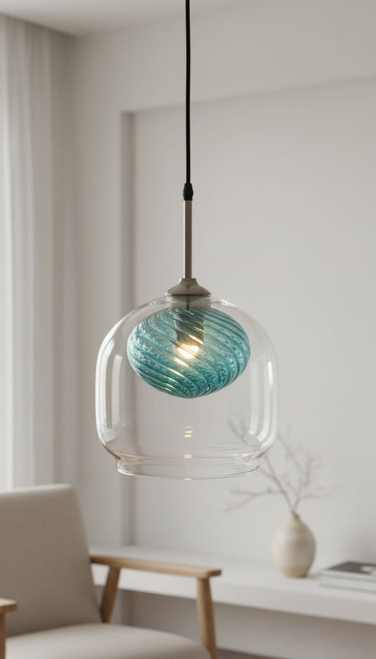 Glass Pendant Light with Swirl – Modern Minimalist Hanging Light Fixture for Kitchens & Dining Rooms | Les Trois Pyramides