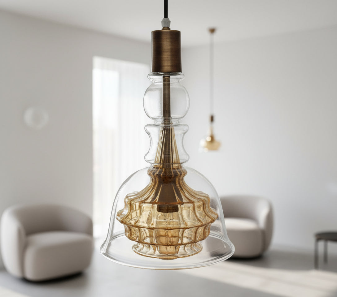 Gold and Crystal Deco Light Fixture - Les Trois Pyramides