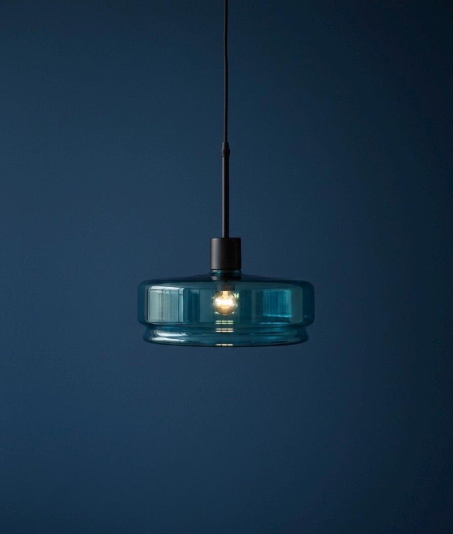 Teal Glass Pendant Light – Artisan Blown Glass Hanging Fixture  – Les Trois Pyramides.