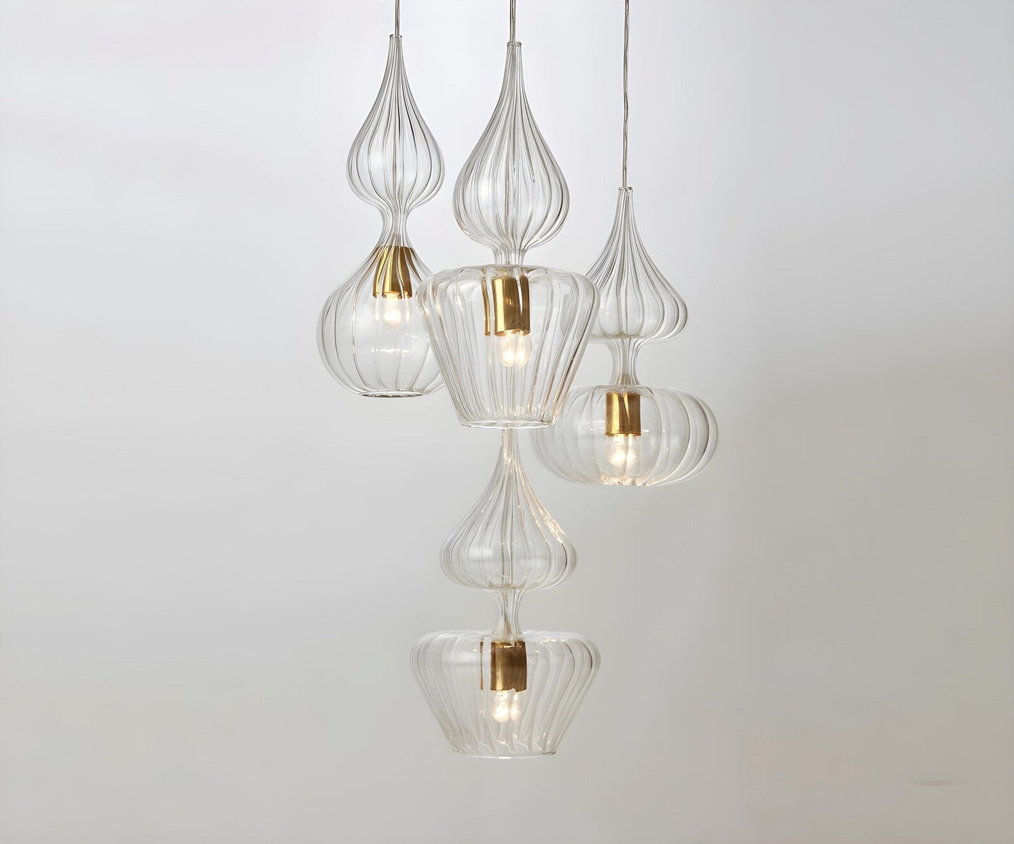 Set of 4 Hand Blown Glass Pendant - Les Trois Pyramides 