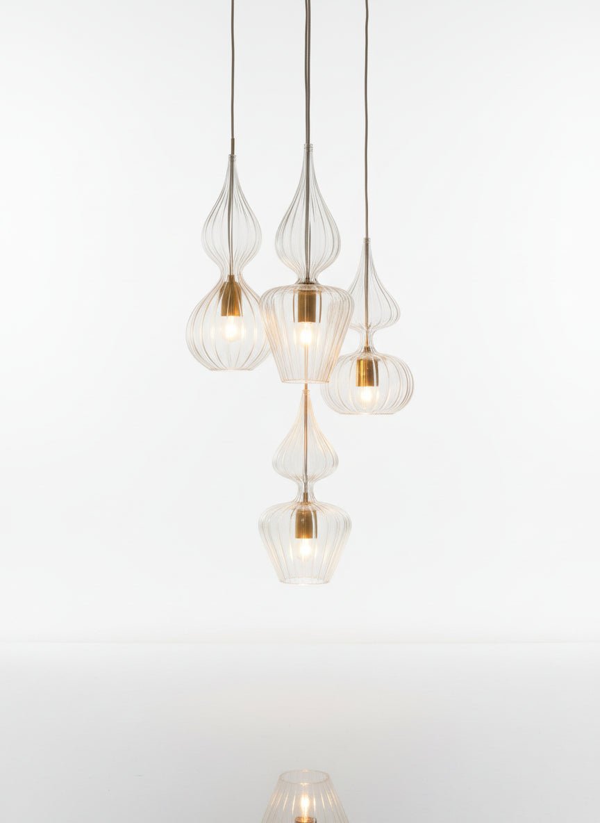 Set of 4 Hand Blown Glass Pendant - Les Trois Pyramides 