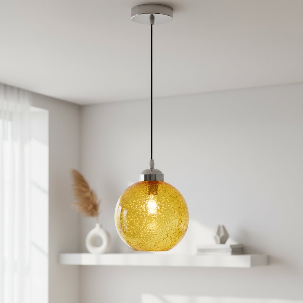 Hand Blown Textured Yellow Glass Pendant - Les Trois Pyramides