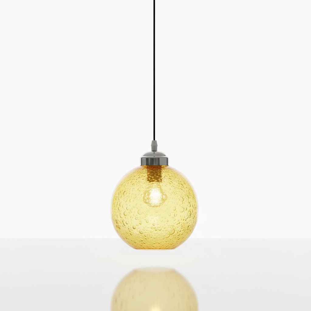 Hand Blown Textured Yellow Glass Pendant - Les Trois Pyramides