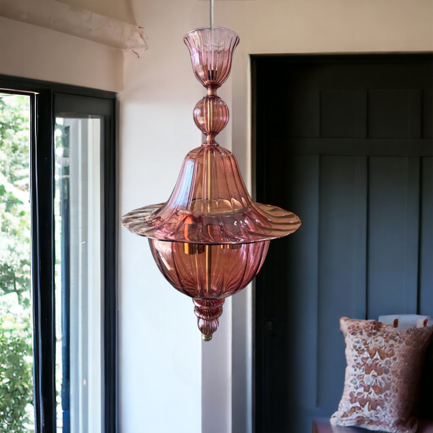 Hand-Blown Red Wine Glass Pendant Light – Unique Artistic Lighting for Modern Spaces | Les Trois Pyramides