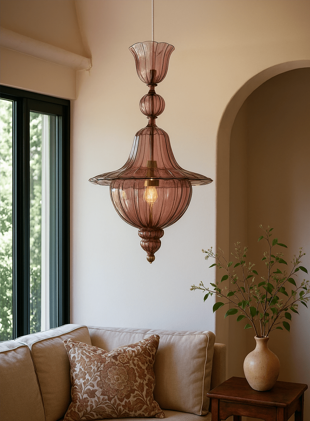 Hand-Blown Red Wine Glass Pendant Light – Unique Artistic Lighting for Modern Spaces | Les Trois Pyramides