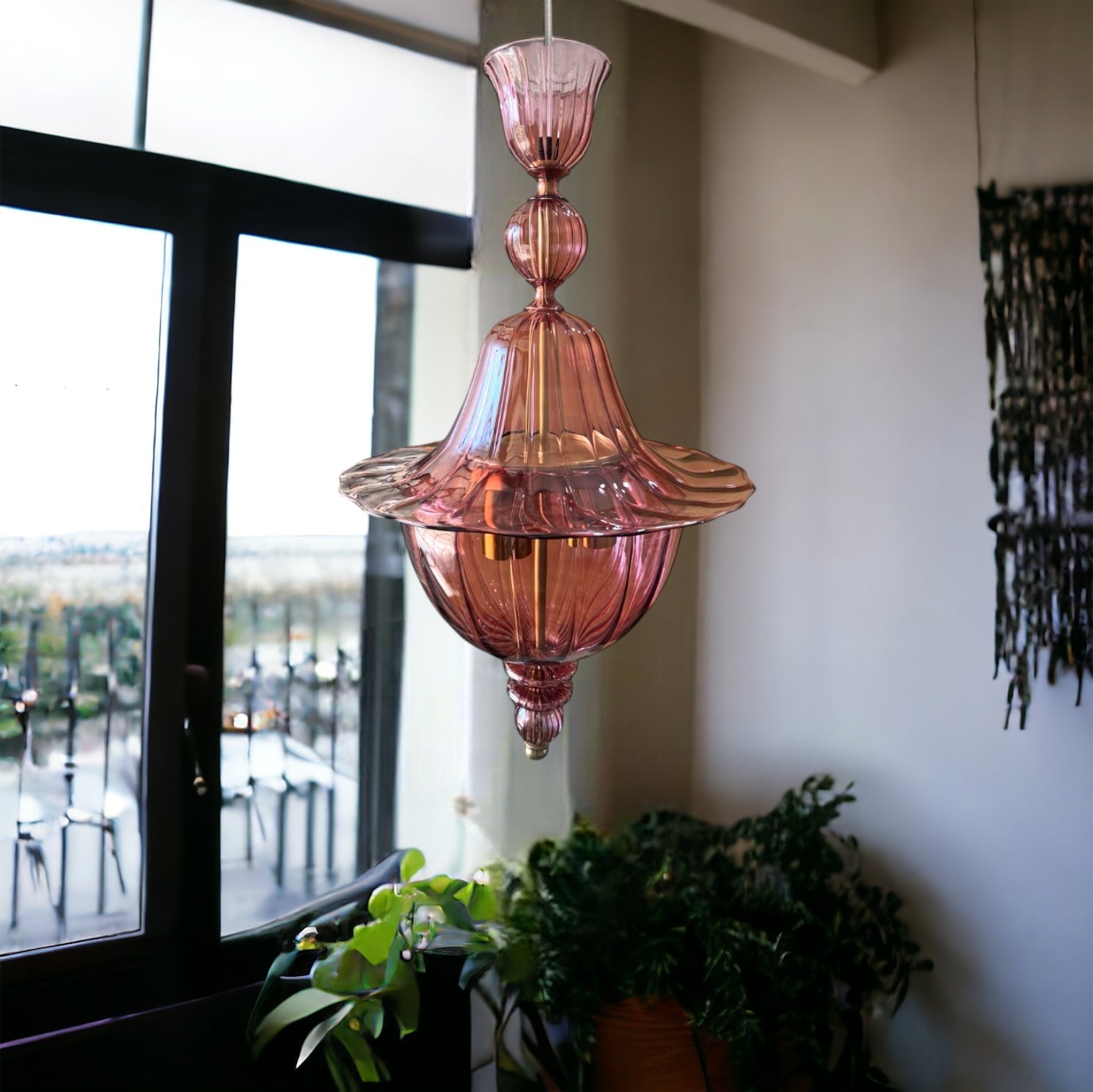 Hand-Blown Red Wine Glass Pendant Light – Unique Artistic Lighting for Modern Spaces | Les Trois Pyramides