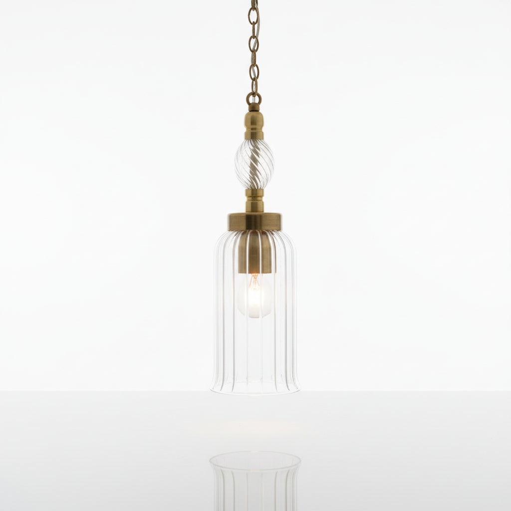 Hand Blown Glass Pendant Light - Kitchen Island Ceiling Light - Blown Glass Pendant Light - Pendant Light for Kitchen Island - Ribbed Glass - Les Trois Pyramides
