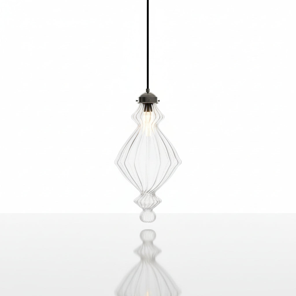 Clear Ribbed Glass Modern Handmade Deco Light Fixture - Les Trois Pyramides