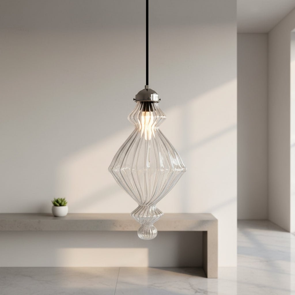 Hand-Blown Ribbed Glass Pendant Light – Unique Lighting Fixture for Modern Interiors | Les Trois Pyramides
