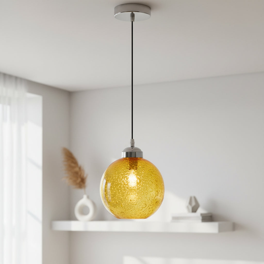 Hand Blown Textured Yellow Glass Pendant - Les Trois Pyramides