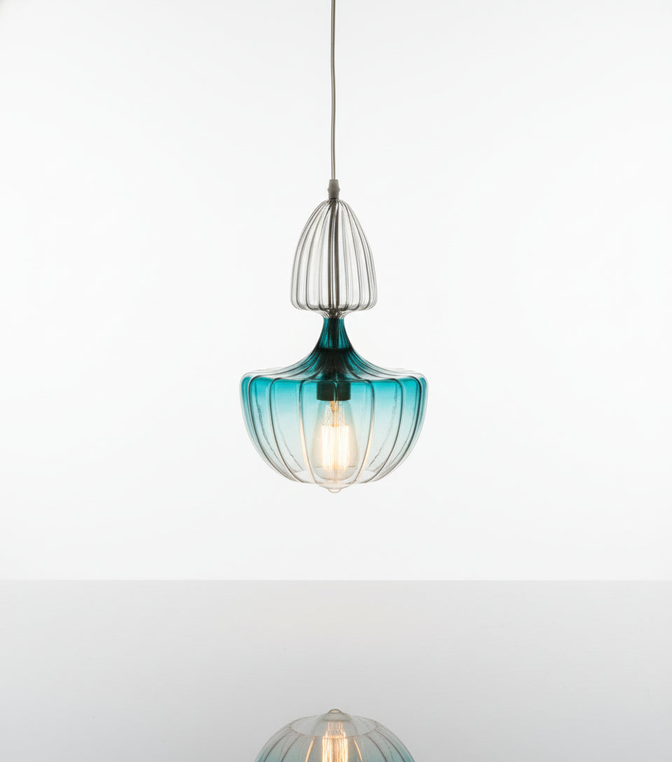 Hand-Blown Turquoise Glass Pendant Light – Unique Modern Ceiling Fixture for Elegant Home Lighting | Les Trois Pyramides