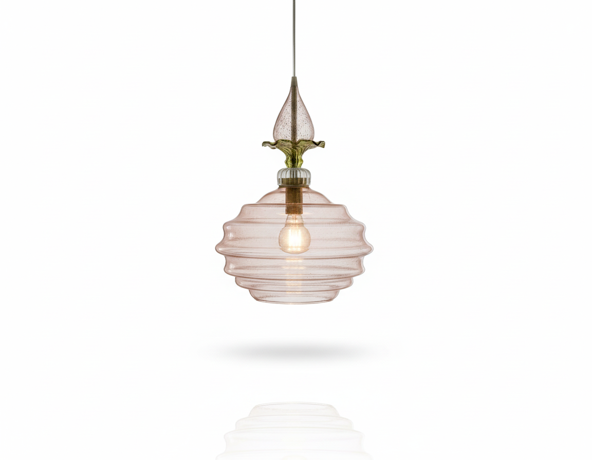 Pink Lotus-Inspired Glass Pendant Light | Hand-Blown Layered Pendant | Les Trois Pyramides