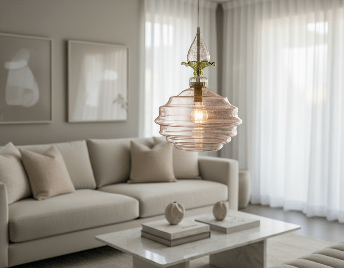 Pink Lotus-Inspired Glass Pendant Light | Hand-Blown Layered Pendant | Les Trois Pyramides