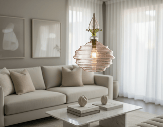 Pink Lotus-Inspired Glass Pendant Light | Hand-Blown Layered Pendant | Les Trois Pyramides