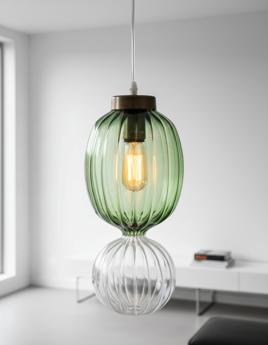 Modern Green and Clear Handmade Deco Light Fixture - Les Trois Pyramides 