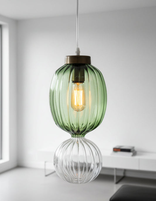 Modern Green and Clear Handmade Deco Light Fixture - Les Trois Pyramides 