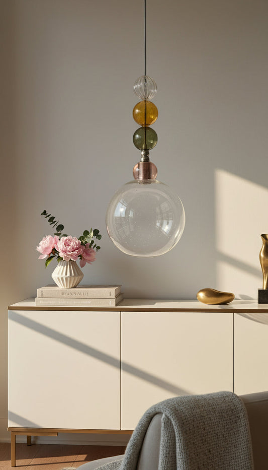Handcrafted Multicolor Glass Pendant Light with Decorative Globe Design | Les Trois Pyramides.
