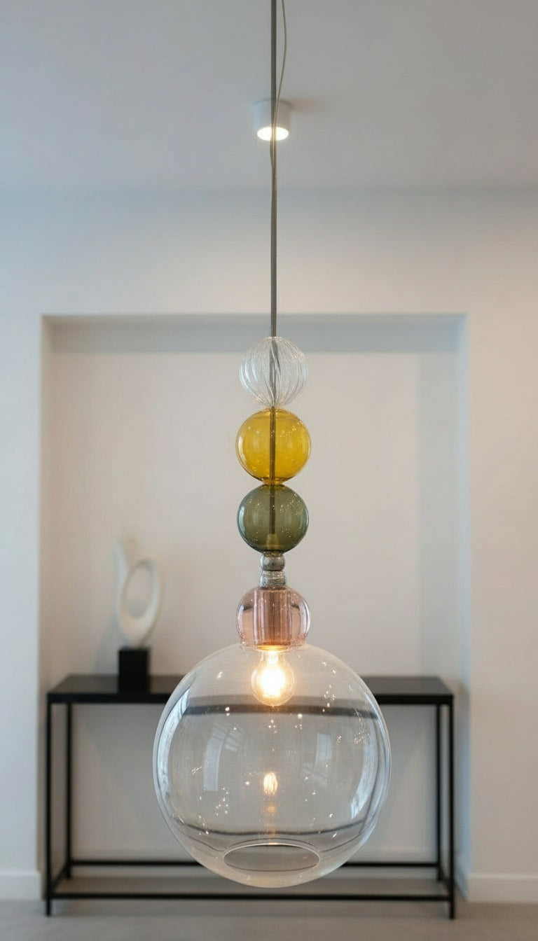 Handcrafted Multicolor Glass Pendant Light with Decorative Globe Design | Les Trois Pyramides.
