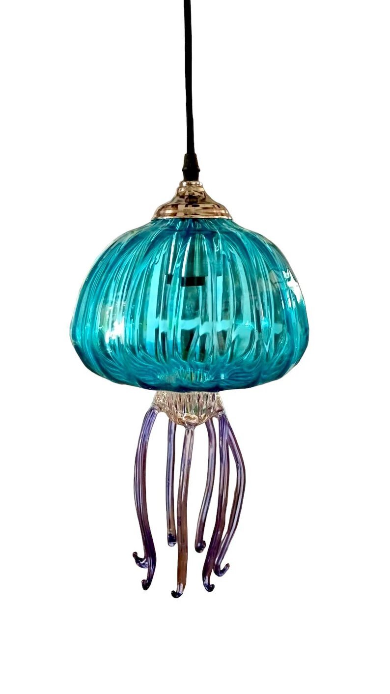 Jellyfish Blown Glass Pendant Light with white background