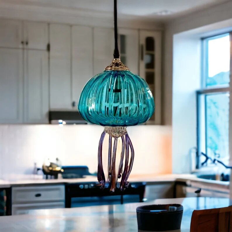 Jellyfish Blown Glass Pendant Light over the Kitchen Island