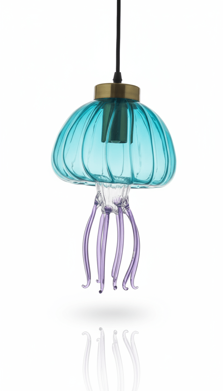 Jellyfish-shaped pendant light with blue and purple design by Les Trois Pyramides.