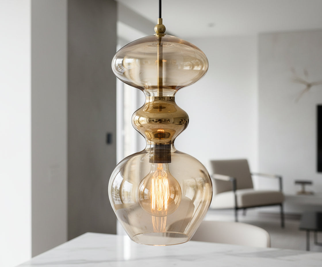 Large Glass Pendant - Modern Hanging Light - Les Trois Pyramides