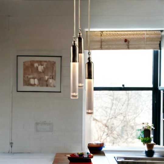 Modern Copper + Frosted Glass Light Pendant Modern Style - Les Trois Pyramides 
