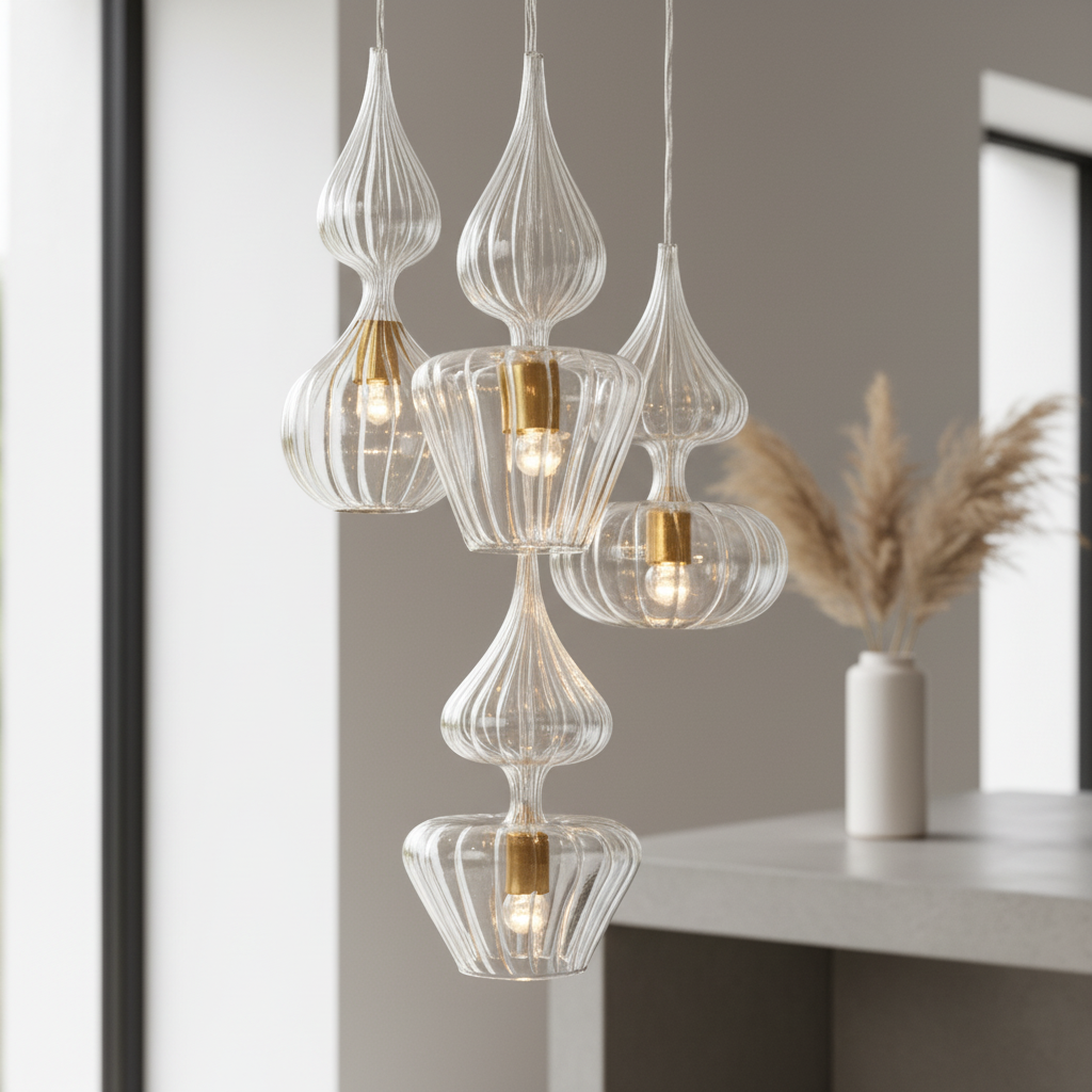 4 Glass Ribbed light pendants