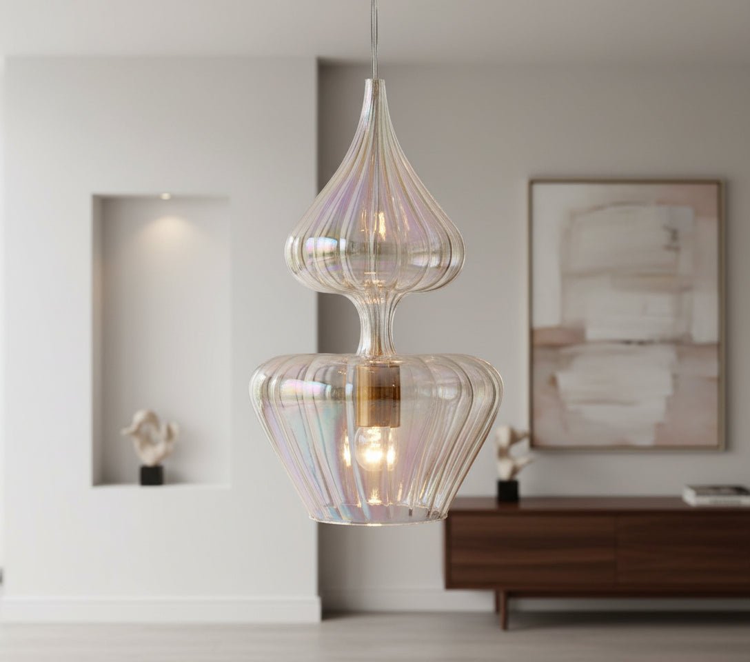 Clear Art Glass Pendant Light – Handmade Modern Ceiling Fixture
