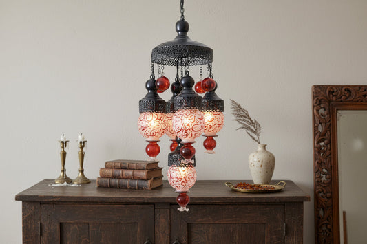 Moroccan-Style Pendant Light - Frosted Glass with Arabic Calligraphy | Les Trois Pyramides 