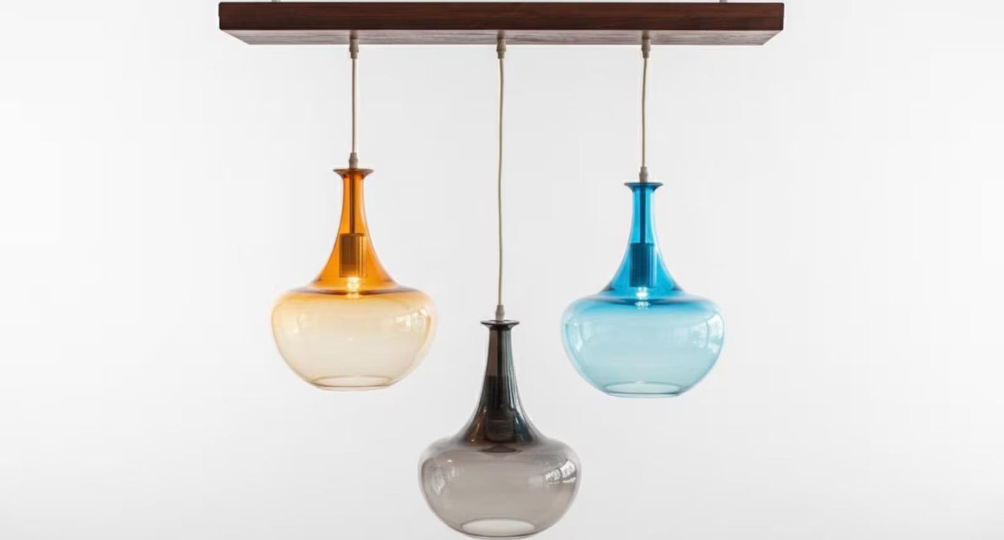 Set of 3 Multicolored Hand blown glass pendant | Les Trois Pyramides.
