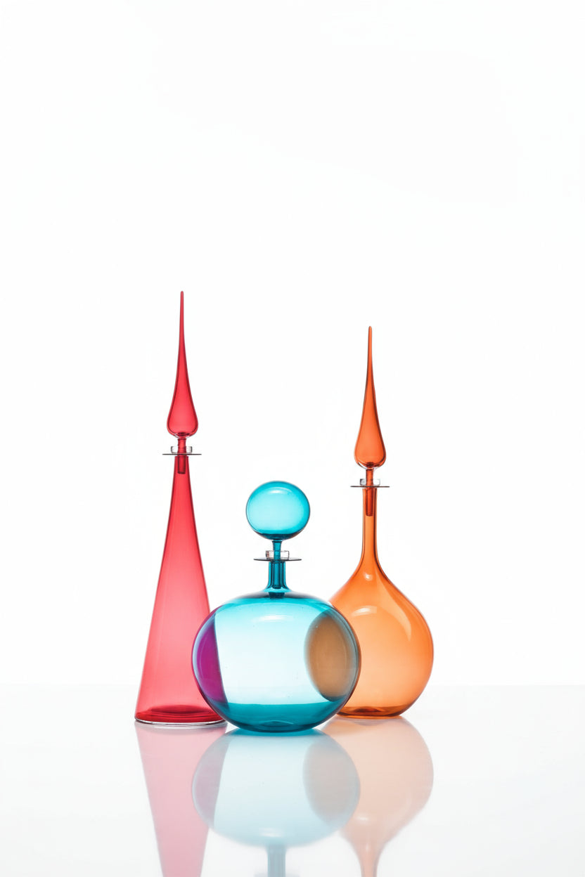 Personalized Set of Three Classic Decanter Bottles with Stopper - Handmade Blown Glass Bottle - Made with Love - Handmade Gift - Decanters | Les Trois Pyramides 