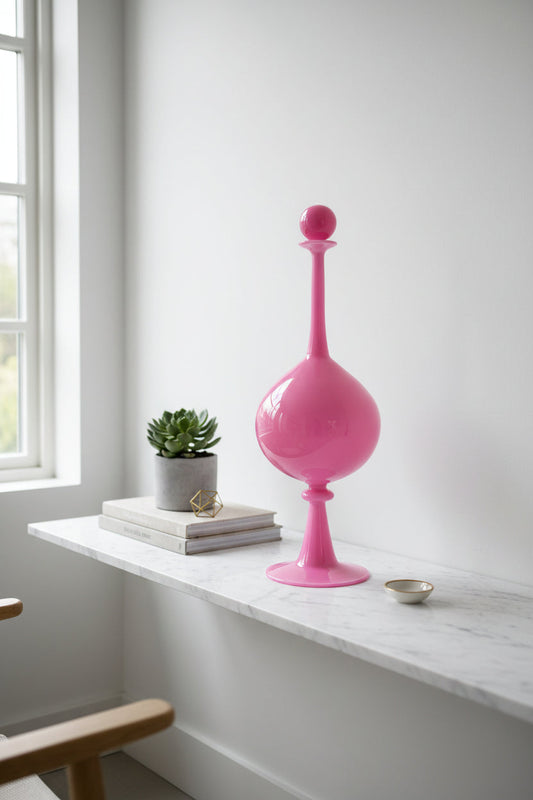 Hand-Blown Pink Glass Decanter – Modern Sculptural Design with Stopper | Les Trois Pyramides