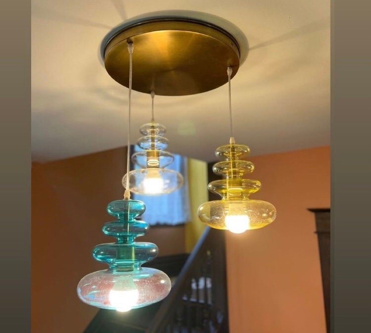 Custom Blown Glass Pendant- Les Trois Pyramides