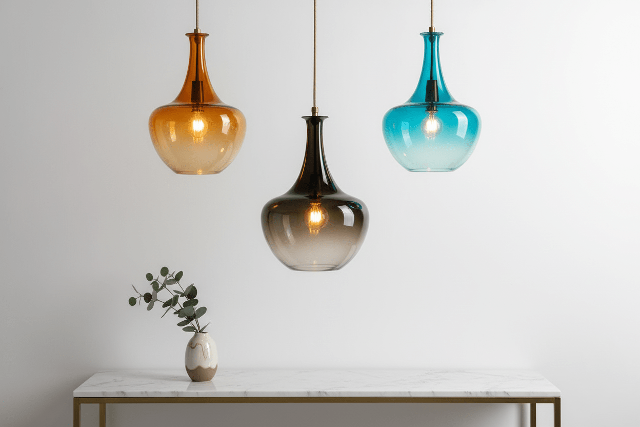 Set of 3 Multicolored Hand blown glass pendant | Les Trois Pyramides.