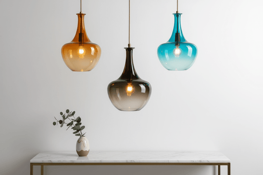 Set of 3 Multicolored Hand blown glass pendant | Les Trois Pyramides.