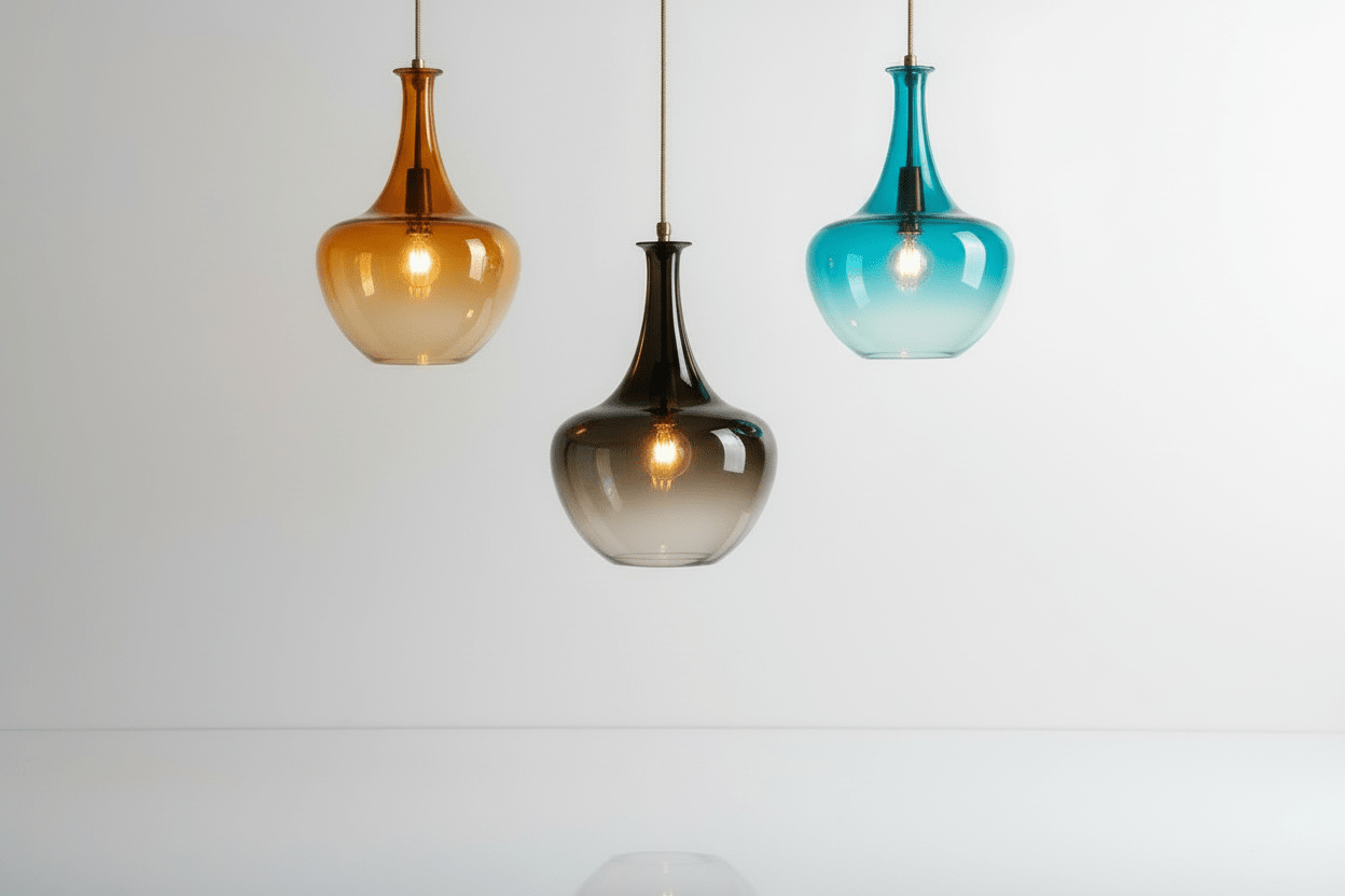 Set of 3 Multicolored Hand blown glass pendant | Les Trois Pyramides.