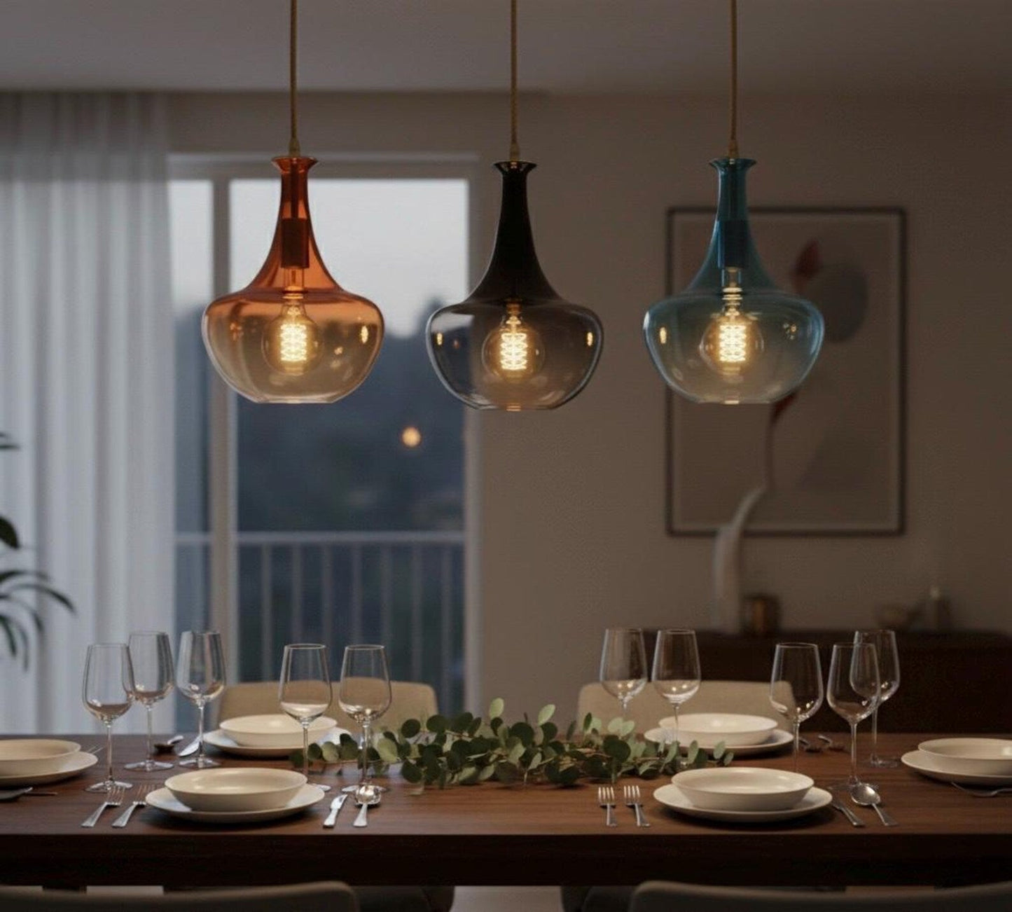 Set of 3 Multicolored Hand blown glass pendant | Les Trois Pyramides.