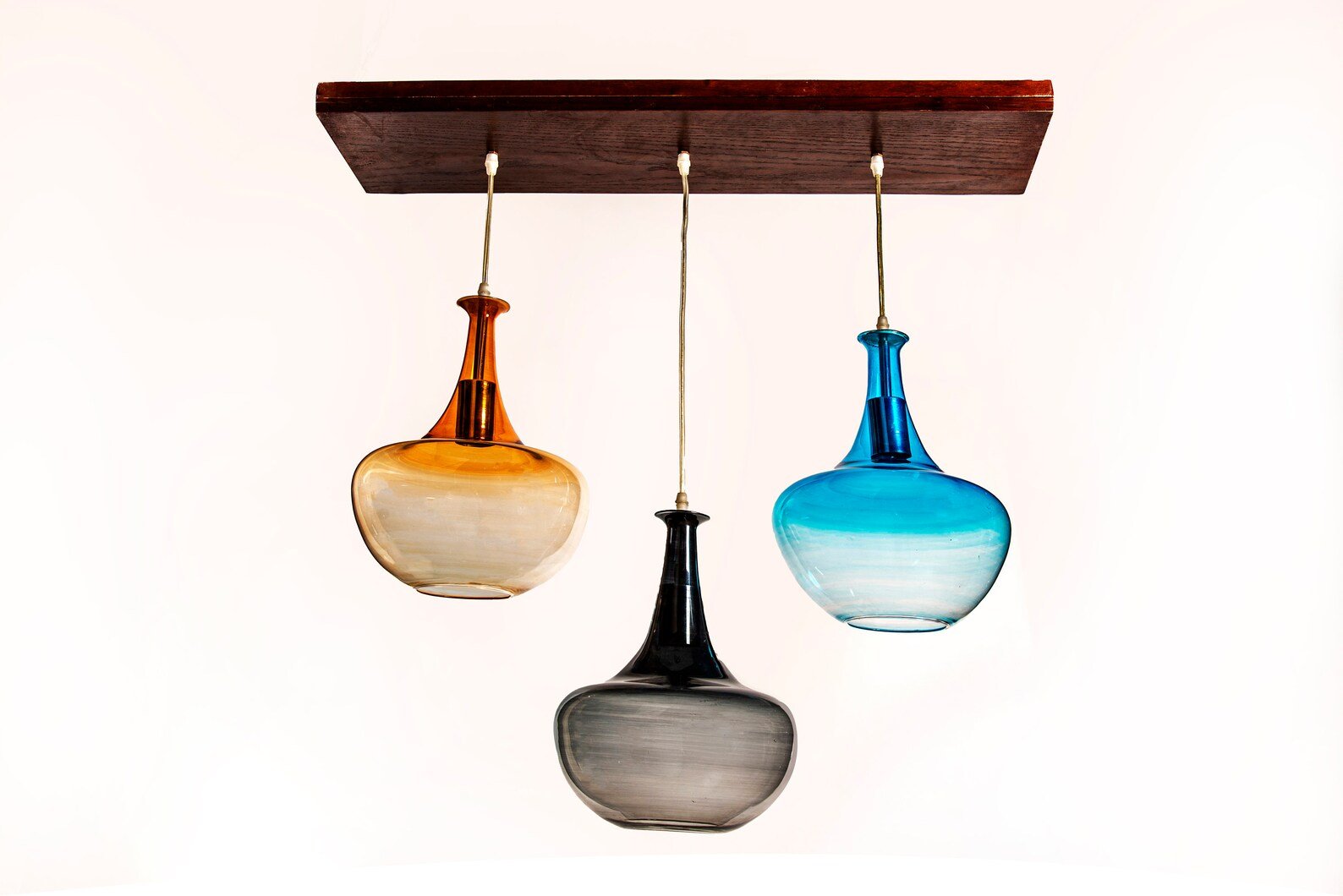 Set of 3 Multicolored Hand blown glass pendant | Les Trois Pyramides.