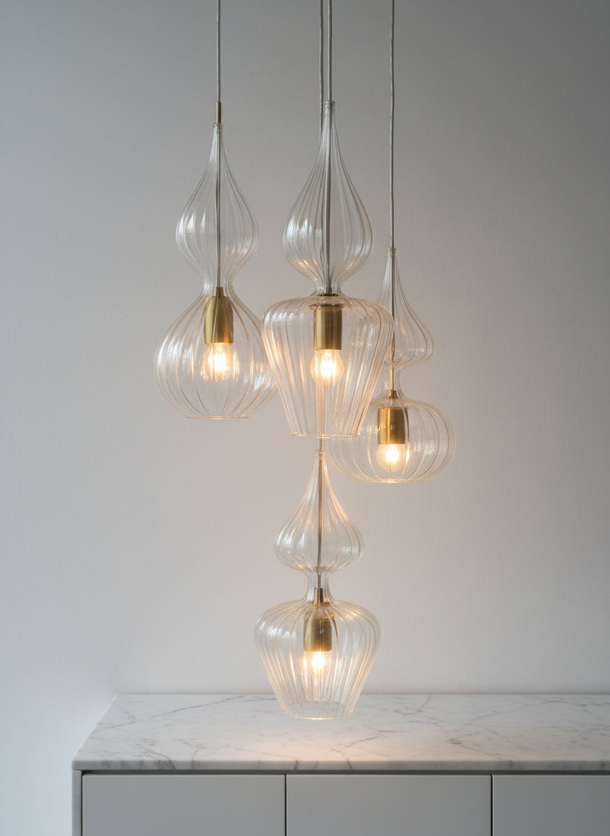 Set of 4 Hand Blown Glass Pendant - Les Trois Pyramides 