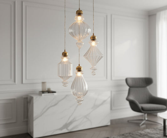 Set of 4 Modern Chandelier Light for Office and Home - Les Trois Pyramides 